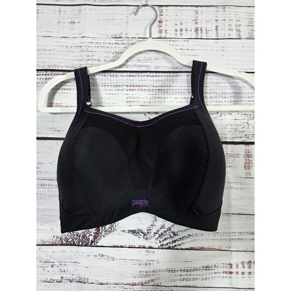 Panache Sport 7341 Wireless Sports Bra 34F US 34DDD Blk Purple High Impact - Picture 1 of 4